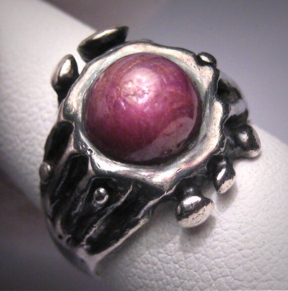 Antique Vintage Star Ruby Ring Modernist Silver MidCent