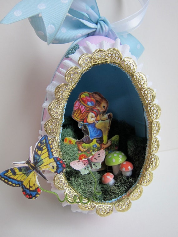 OOAK Easter Egg Diorama Ornament Vintage Style Papier by kaniko