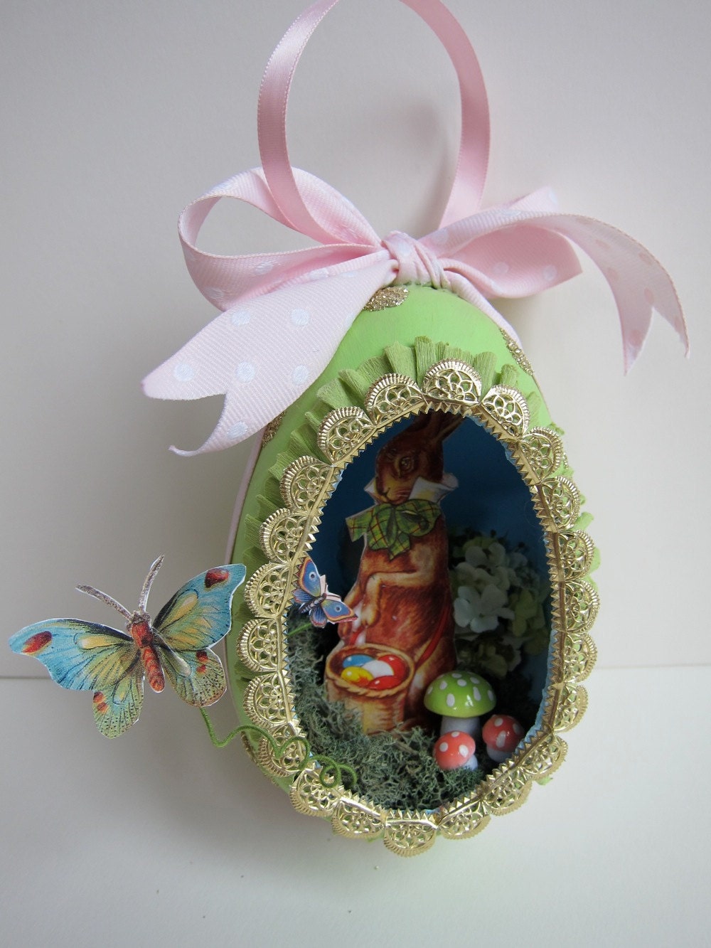 OOAK Easter Egg Diorama Ornament Vintage Style Papier Mache