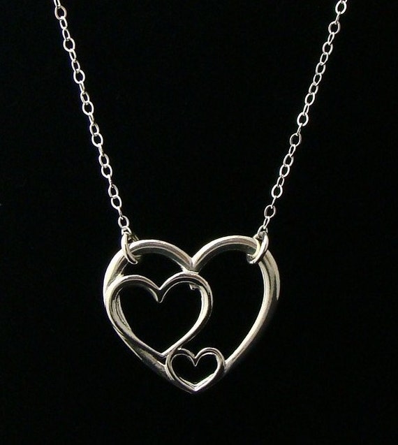 Sterling Silver Triple Heart Necklace Heart Love Links