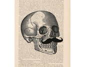 halloween decor dictionary art vintage SKULL with MUSTACHE print - vintage art book page print - skull dictionary art halloween decorations