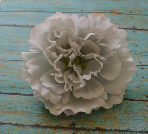 Silk Flowers One Large Light Gray Peony 5 Inches Grey