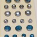 21 Assorted Aqua Blue Brads for Scrapbooking - Embellishments - Flower Centers
