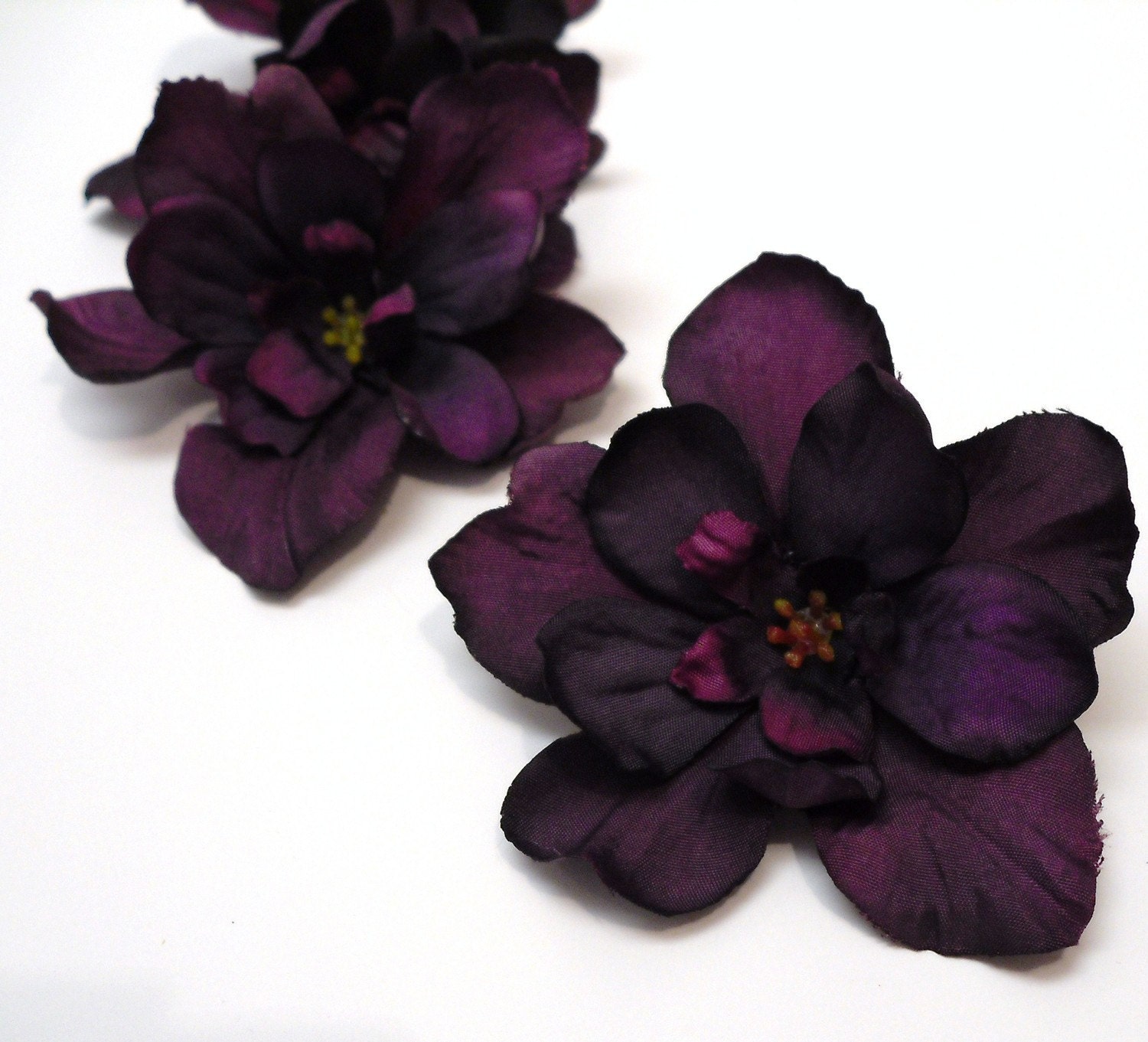 Silk Flowers TEN Delphinium Blossoms in Deep Eggplant Purple