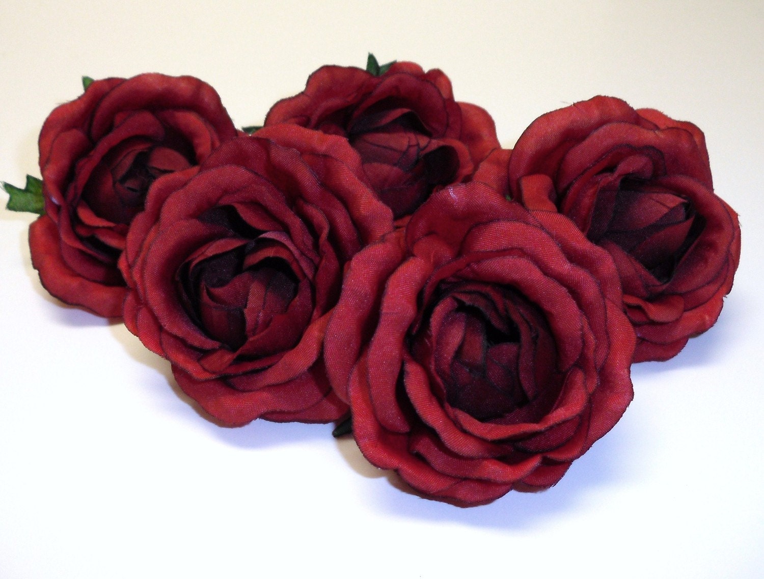 Silk Flowers Five Fully Bloomed Deep Red Roses by BlissfulSilks
