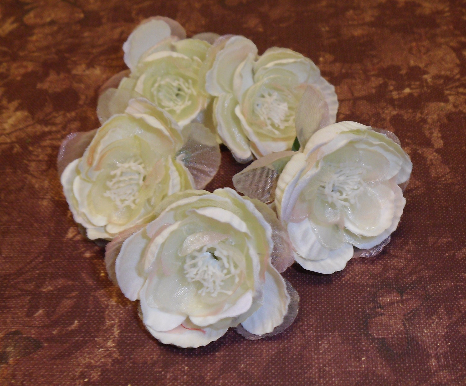 Silk Flowers Five Small Creamy Ranunculus With by BlissfulSilks