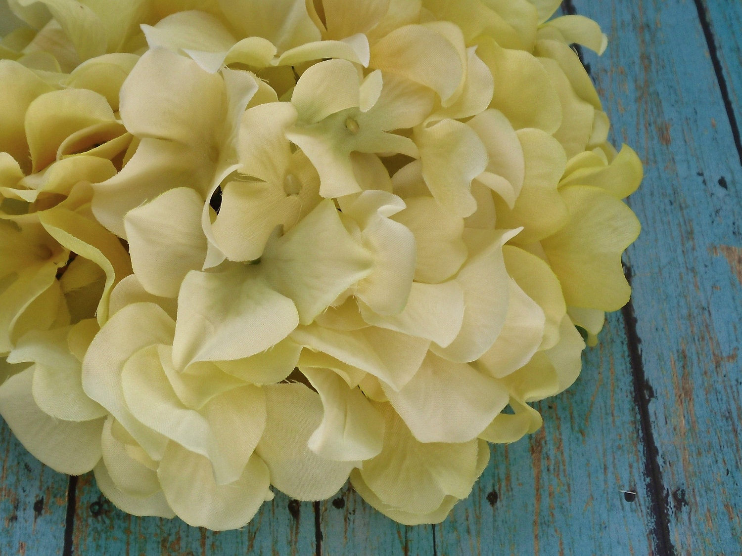 Silk Flowers One Hydrangea Head in Light Yellow by BlissfulSilks