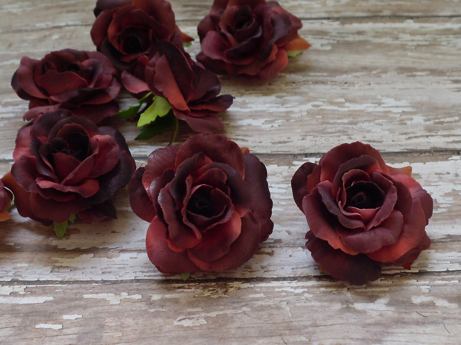 Silk Flowers EIGHT Burgundy Mini Roses SMALL by BlissfulSilks