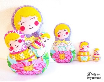 Babushka Matryoshka Russian Nesting Dolls PDF Sewing Pattern Set of 3
