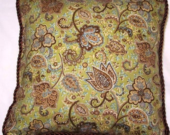 Shabby Country French Cottage Paisley Green Blue Brown Pillow Toile Chic Provence