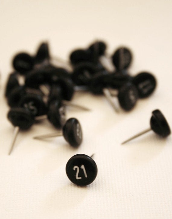 Numbered Push Pins 1 through 25 White Print on Black