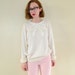 1980s Angora Silk Sweater Sequin Bow Cream XL