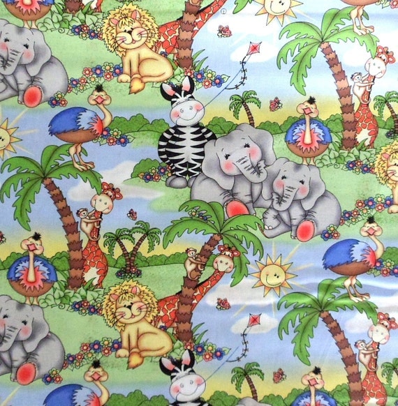 Jungle Print Cotton Fabric Elephants Lions RJR by Quiltwear