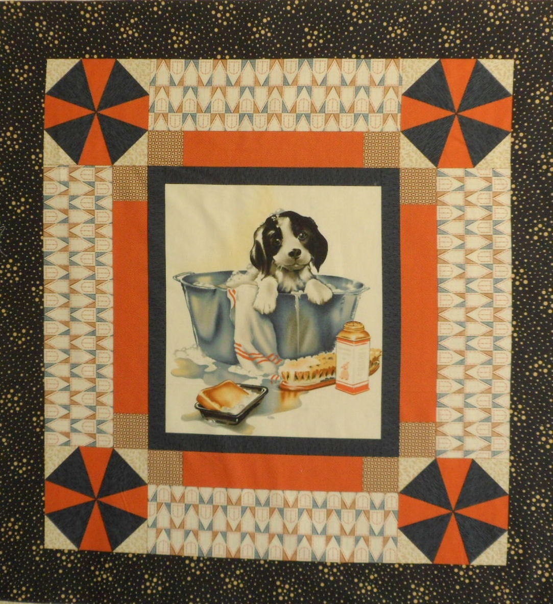 Quilting Panel Puppy Panel Vintage Look Panel Puppy Fabric