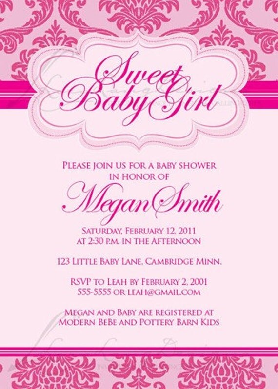 DIY Digital Printable Pretty In Pink Baby or Bridal Shower Invitation Il_570xn
