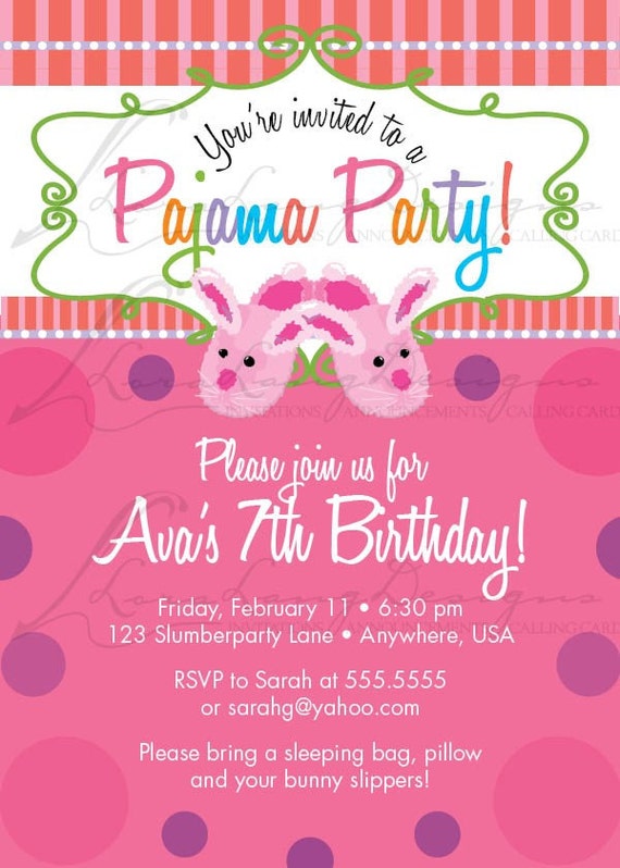 Items similar to DIY Printable Cute Pajama Party Birthday Invitation on ...