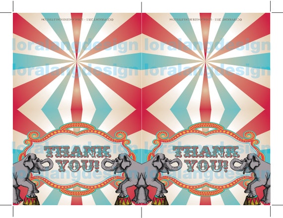 DIY Printable Vintage Carnival Circus Thank You Cards INSTANT DOWNLOAD Il_570xn