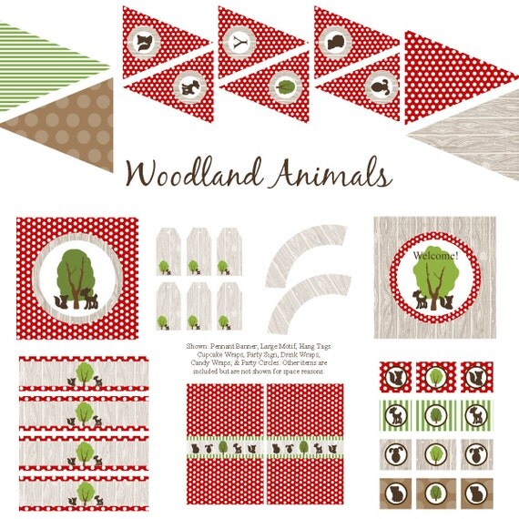 Woodland Animals Printable Party Decorations for Birthday Party or Baby Shower - DIY Decor by BeeAndDaisy - INSTANT DOWNLOAD Il_570xn