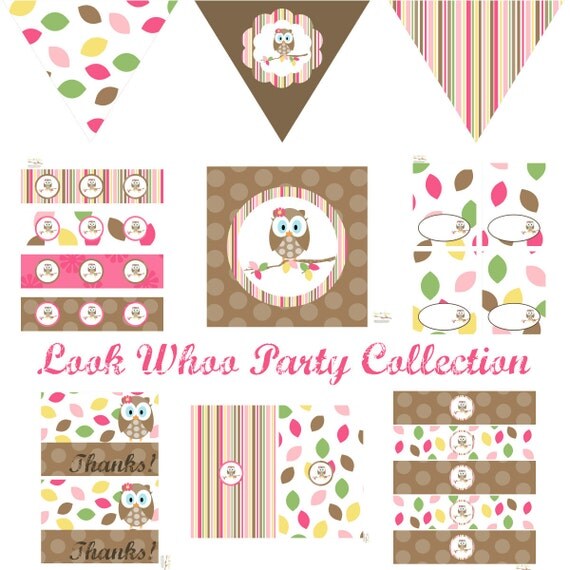 Girls Owl Printable Party Decorations for Birthday Party or Baby Shower - DIY Decor by BeeAndDaisy - INSTANT DOWNLOAD Il_570xn