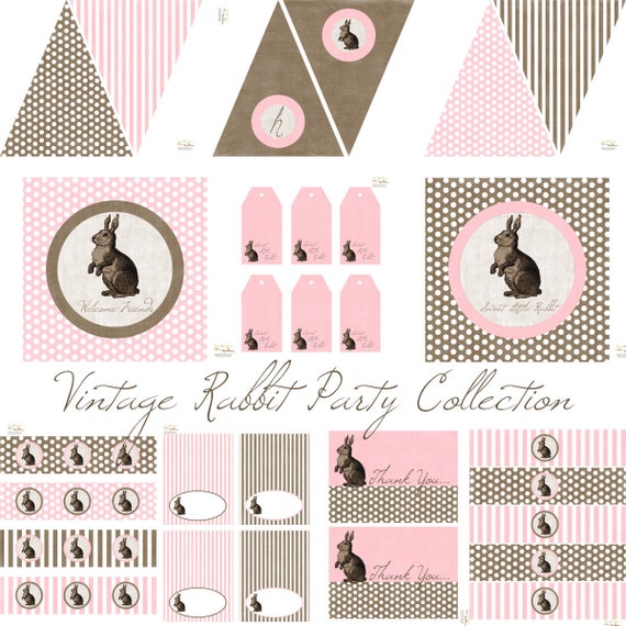Vintage Bunny Printable Party Decorations for Birthday Party or Baby Shower - DIY Decor by BeeAndDaisy - INSTANT DOWNLOAD Il_570xn