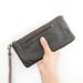 Top Zipper Genuine Leather Pouch in Dark Brown