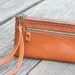 Zipper Leather Pouch with Wristlet Strap in Orange