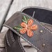 Hand Sewn Leather Guitar Strap in Dark Brown with Embroidered Orange Flower