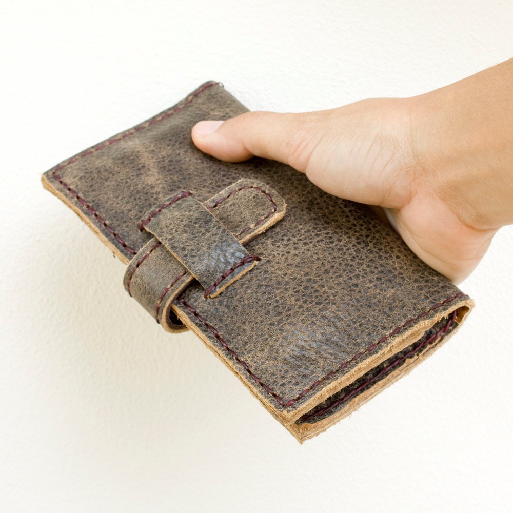 SALE Hand Sewn Leather Wallet in Gray