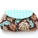 pleated summer clutch purse in teal and brown / summer fashion