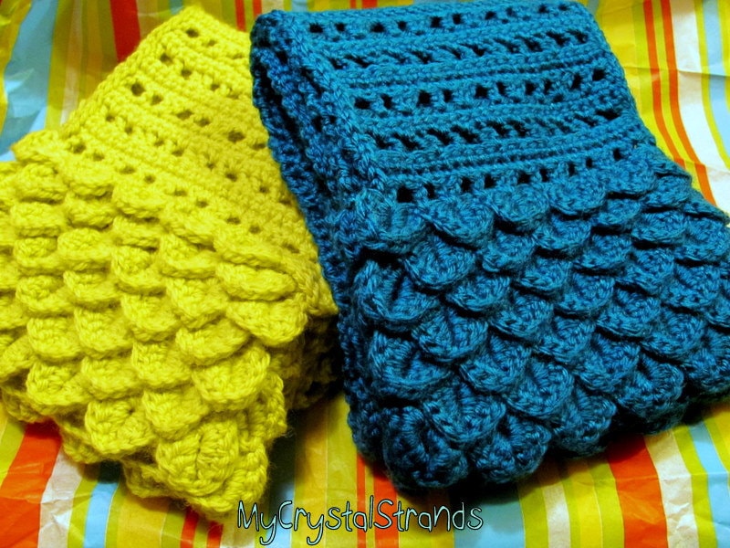 Crochet Crocodile Stitch Scarf in Teal and Lemongrass Pick