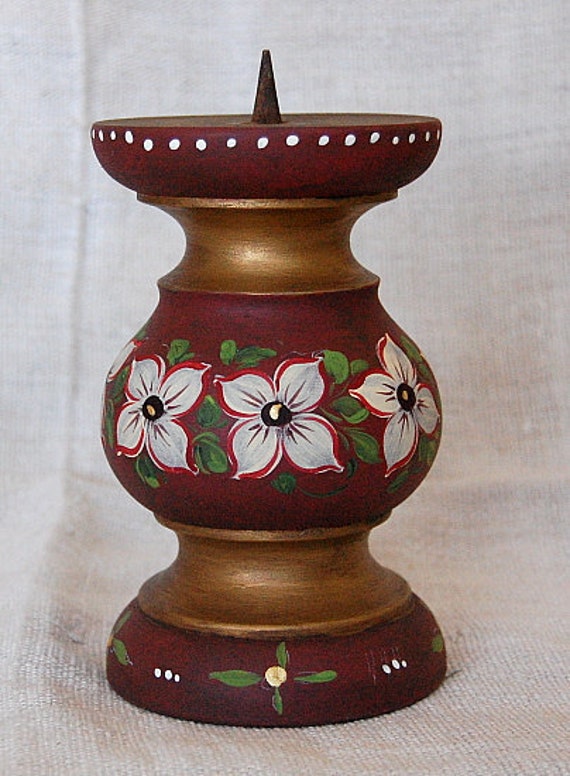 Candle holder hand painted wooden candle holder bargain