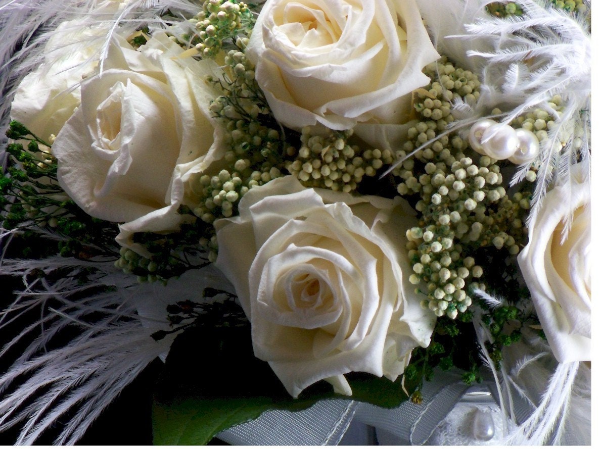 Bridal White Rose Wispy Bridal Bouquet