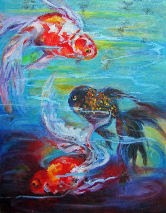 Gold Fish Original Oil Painting Gold Fish by ingridspaintings