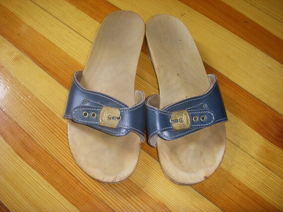 Vintage Dr. Scholl's Sandals Slides Wooden Classic Leather