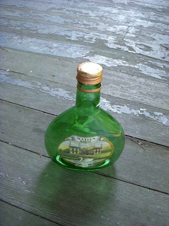 Download Vintage Green Glass Mini Wine Bottle Mateus White Still White Yellowimages Mockups