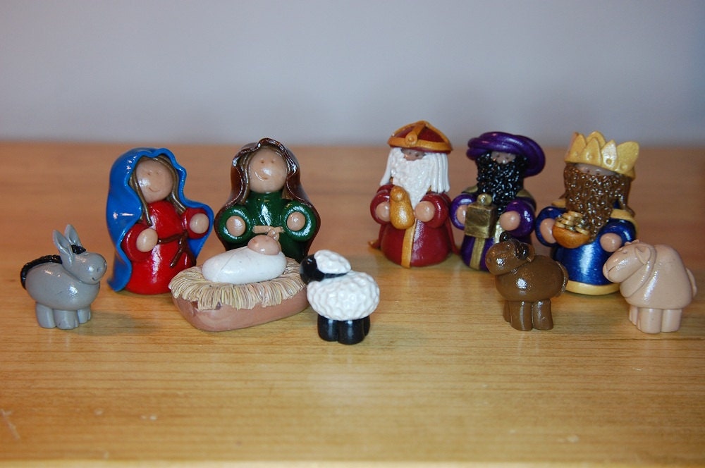 polymer clay miniature nativity 10 piece set