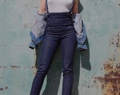 Suspended at Sea, High-Waisted Sailor Pants with built-in Suspenders, Custom Denim Made to Order