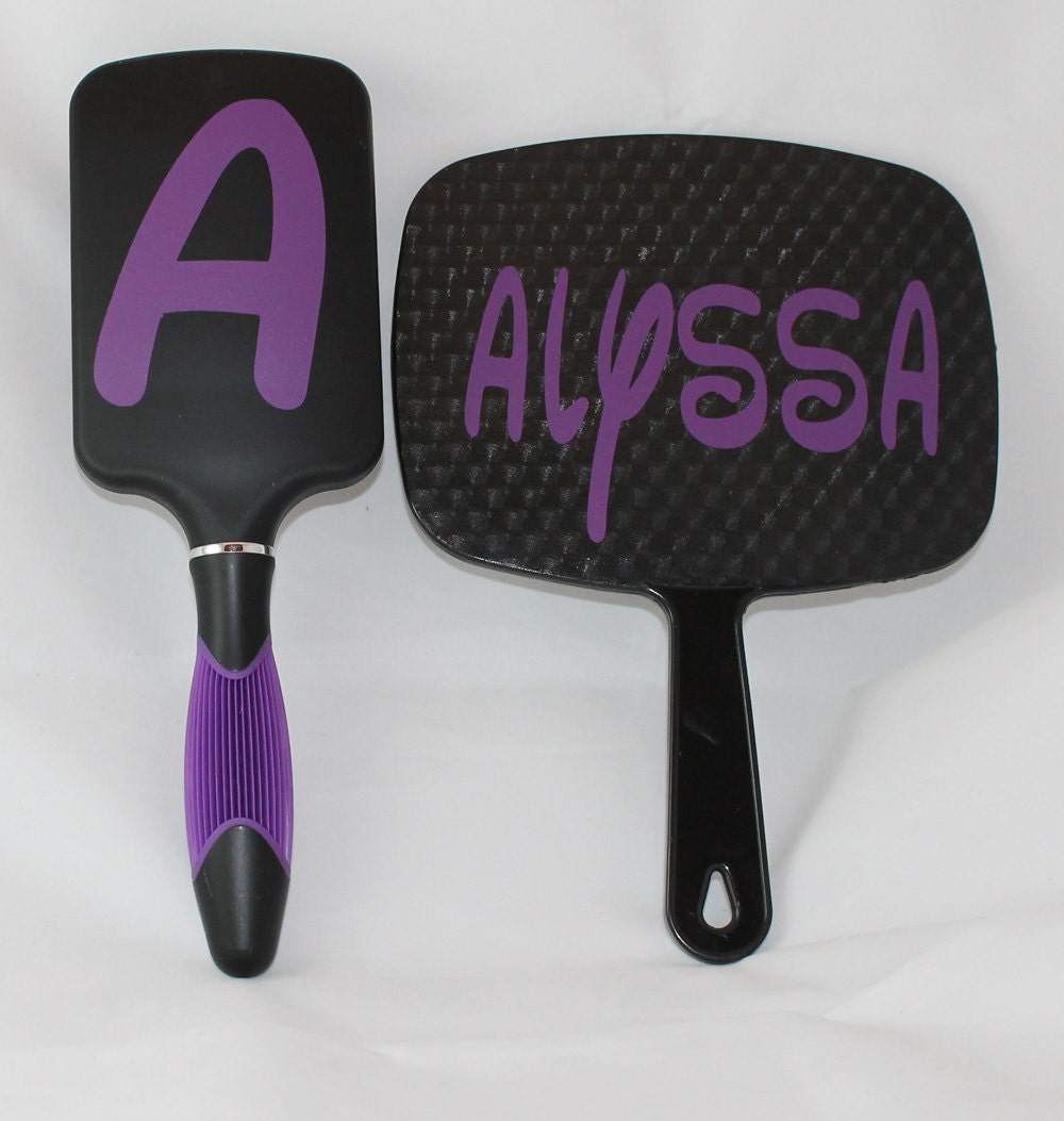 Bright Grip Paddle Hair Brush and Mirror Set with by TincysCorner