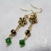 SALE Golden Flowers With Emerald Crystals Dangle Earrings