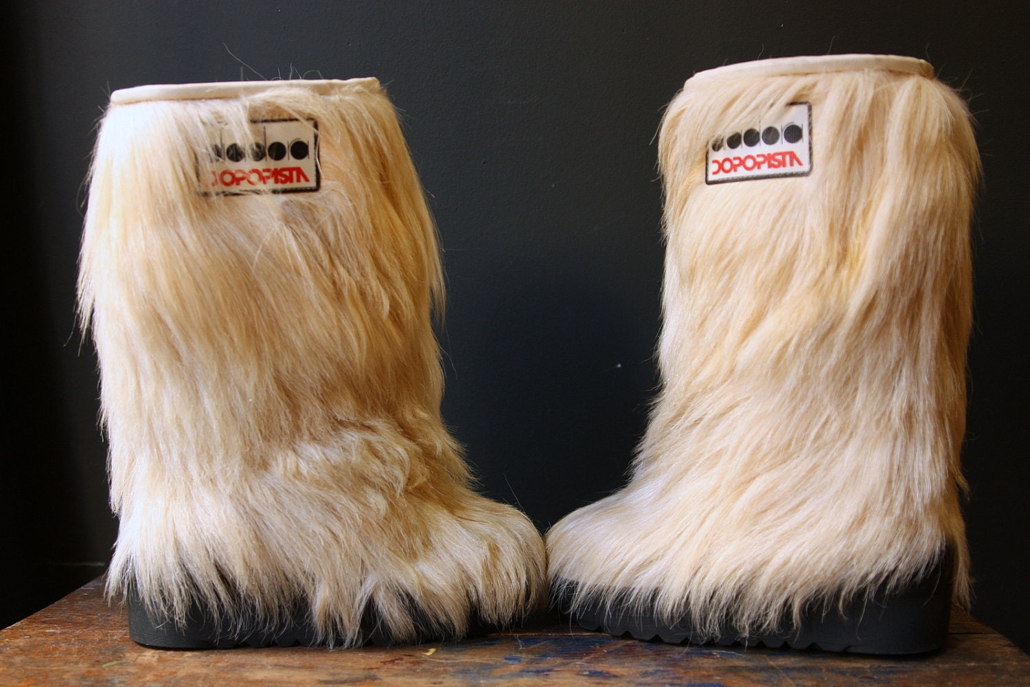 Vintage 70s Yeti Goat Fur Boots / Diadora / Italy