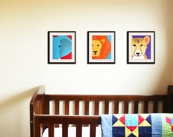 Safari nursery decor, jungle theme nursery. nursery artwork. Art for children, kids art, nursery art. SET OF ANY 3 prints by WallFry jungle