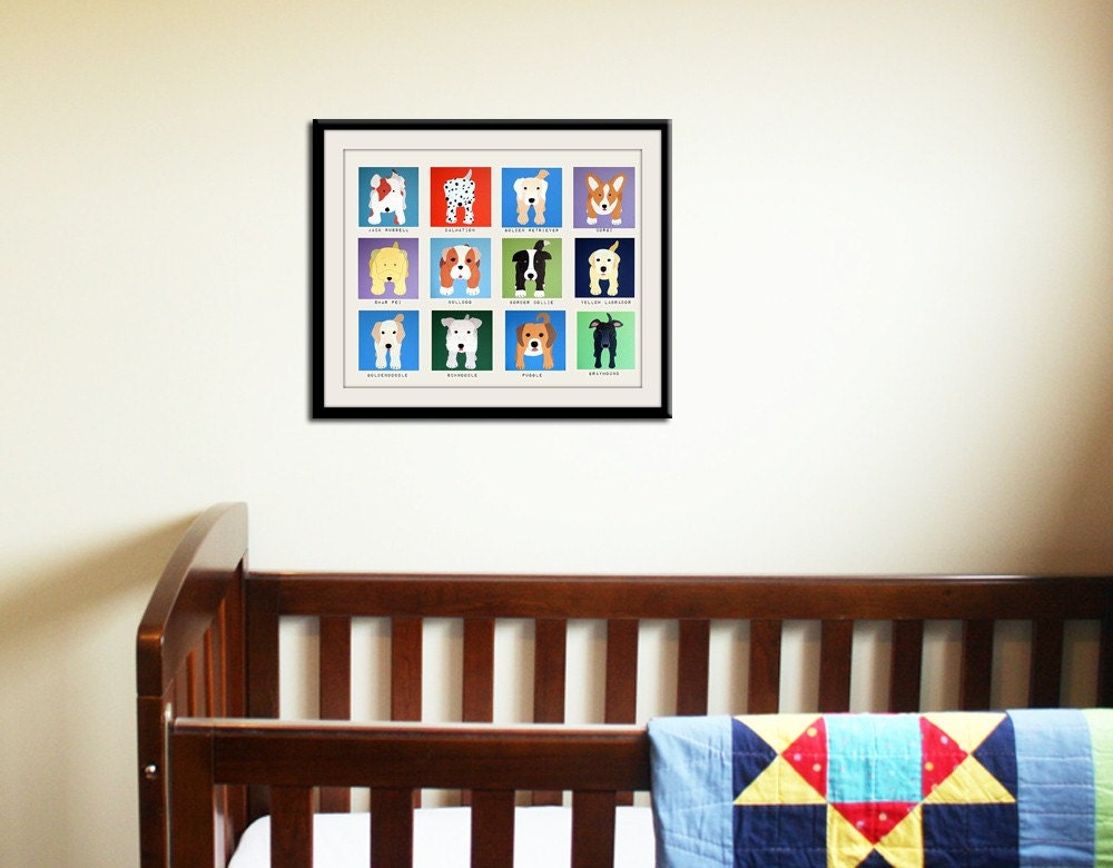 Cute dog wall prints. Dog nursery pictures kids wall art kids