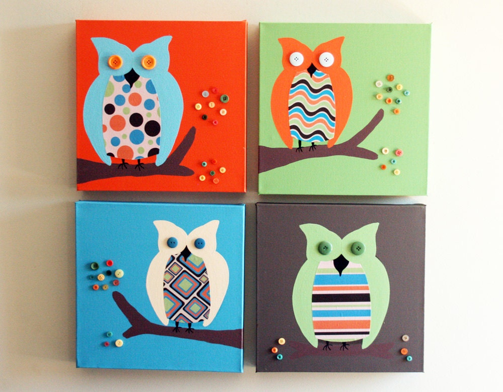 Owl canvas nursery art. Baby nursery canvas art. Owl canvas