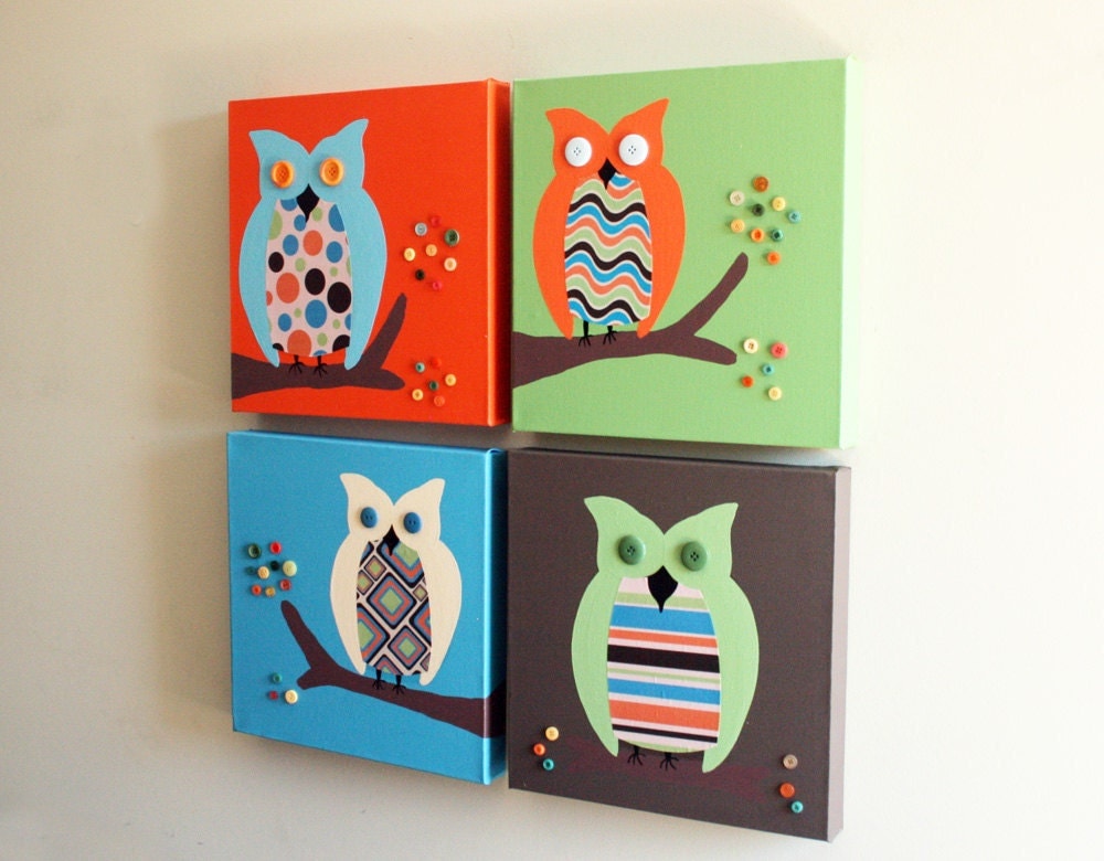Owl canvas nursery art. Baby nursery canvas art. Owl canvas