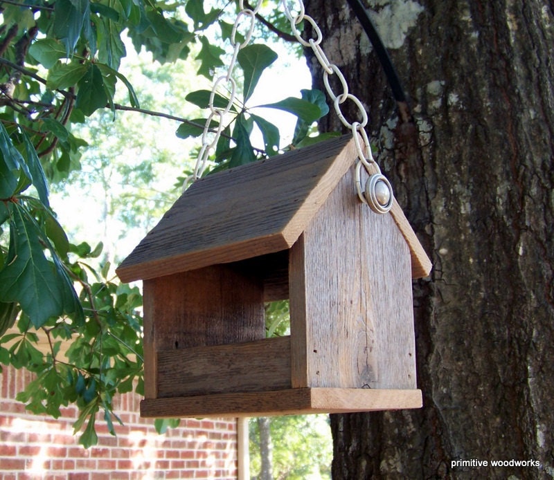 Wooden Bird Feeder Rustic Reclaimed Natural by PrimitiveWoodworks
