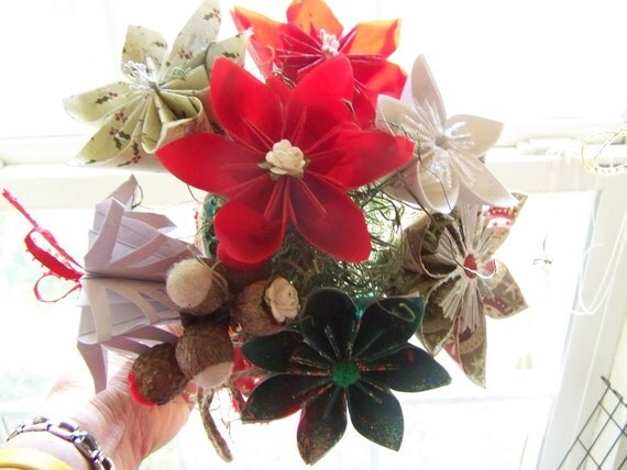 with lined flower origami paper GracelinePaperStudio Kusudama by Origami Centerpiece on Etsy