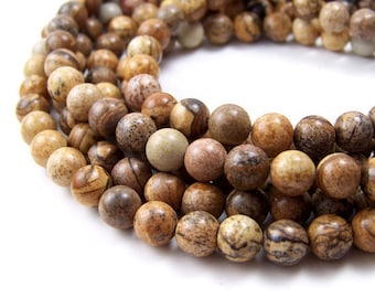 Picture Jasper beads, 8mm round gemstone bead, brown, Full or half strands (391S)
