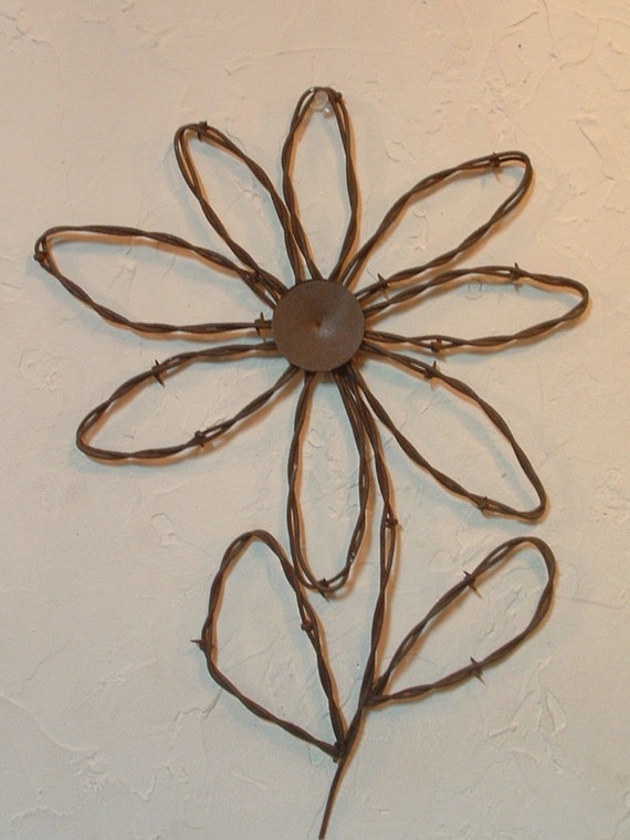 Rustic Western Rusty Barbed Wire Sunflower Wall Decor