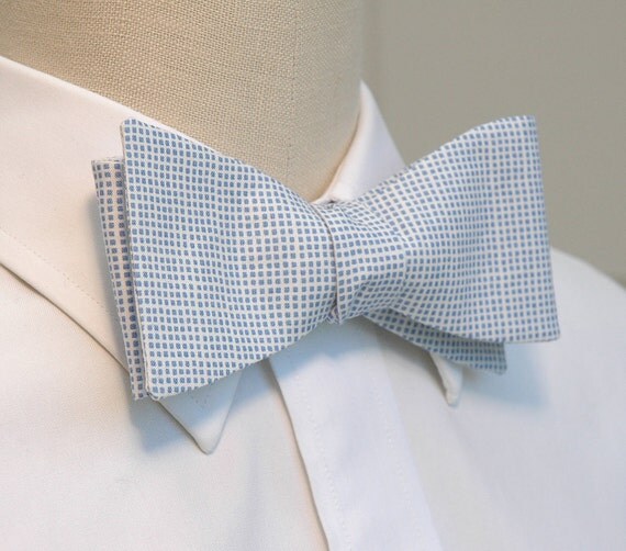 Men's Bow Tie in Carolina Blue tiny checked pattern by CCADesign