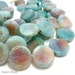 Aqua Fired Agate, Blue Green, Round Coin, Flat, Focal Pendant, Smooth, Gemstone Beads, 30mm, Large, 3pcs - ID 1066